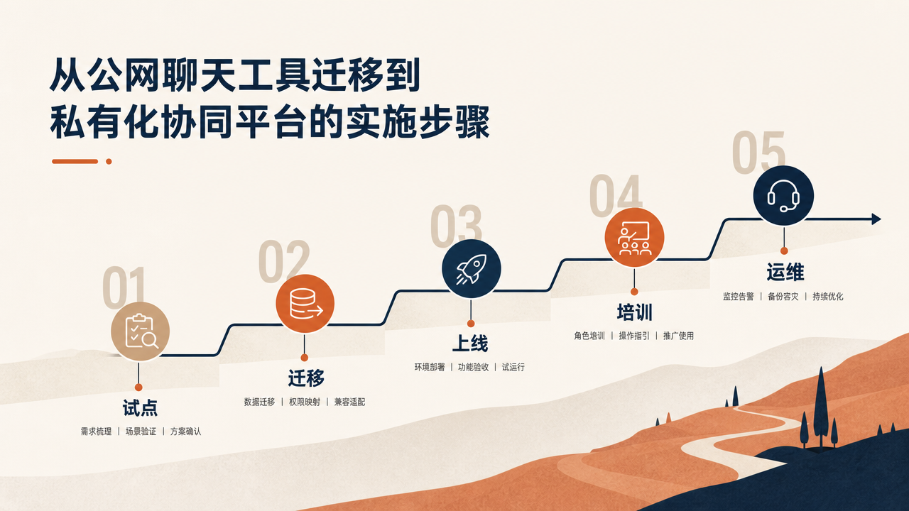 从公网聊天工具迁移到私有化协同平台的实施步骤