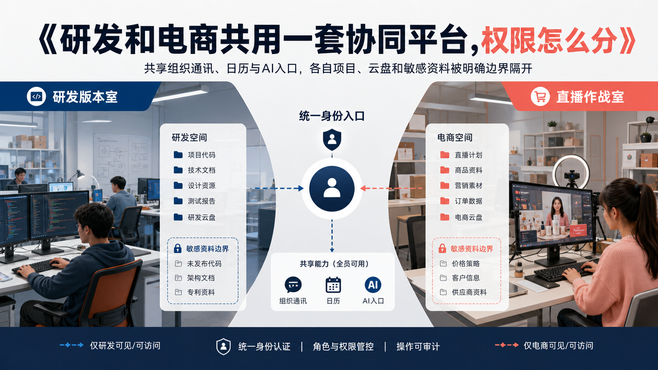 研发和电商共用一套协同平台，权限怎么分
