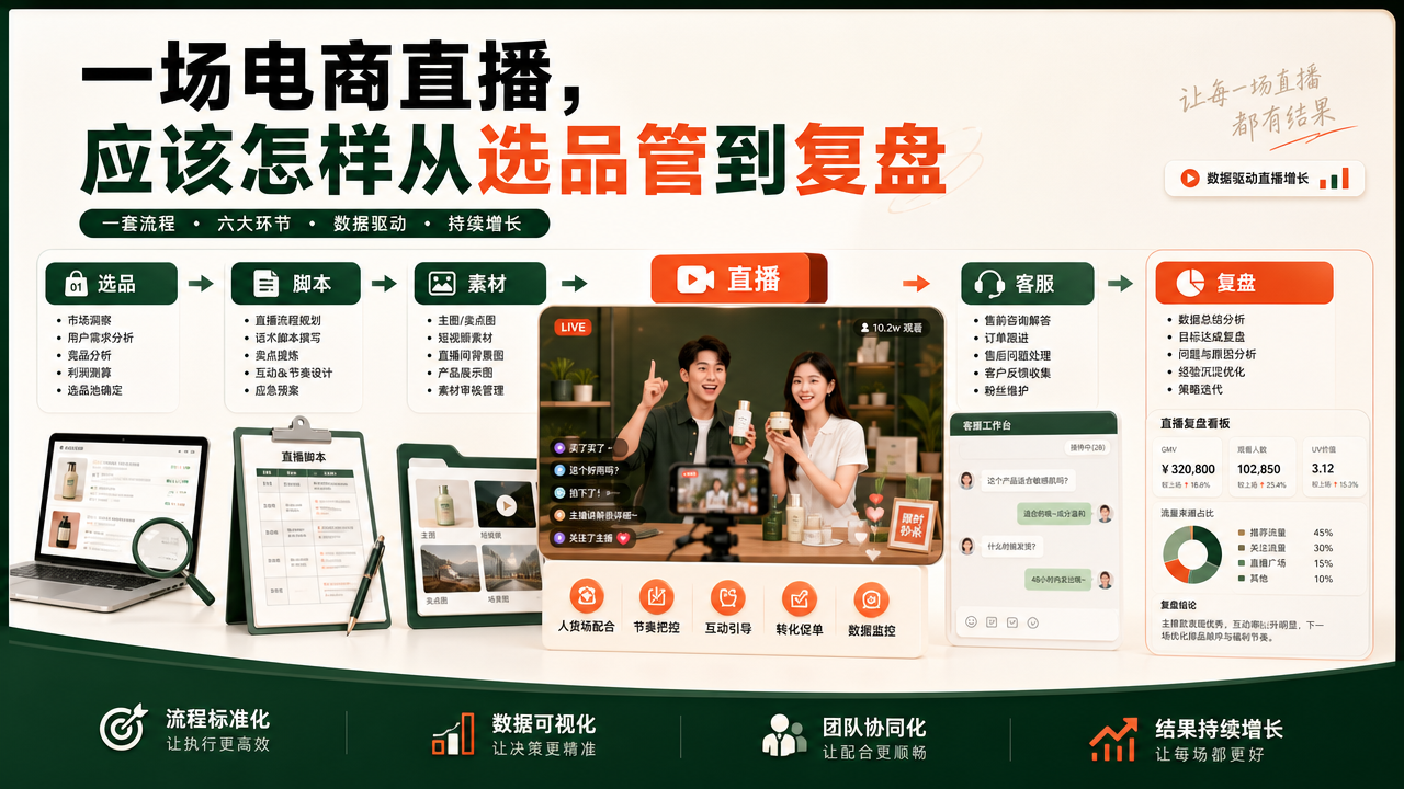 一场电商直播，应该怎样从选品管到复盘