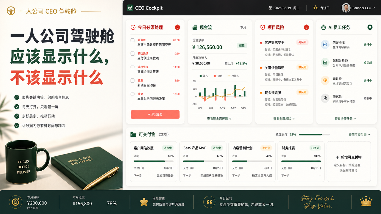 一人公司驾驶舱应该显示什么，不该显示什么